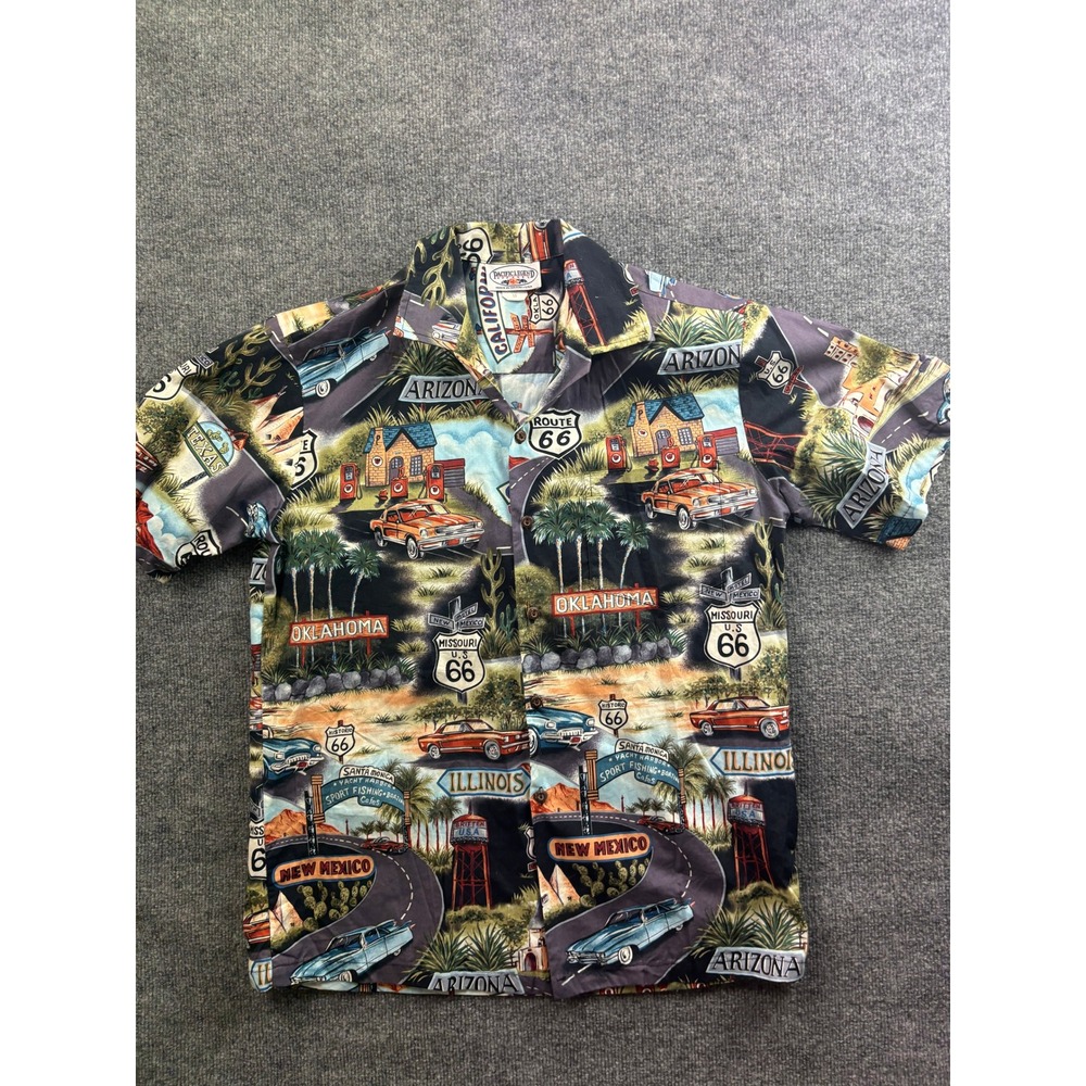 Pacific Legend Button Up Shirt Mens M Black Route 66 Road Trip Hawaii Cotton